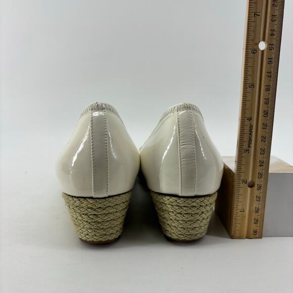 Cole Haan Air Tali Peep Toe Wedge Ivory Patent Leather Espadrille Sole - Picture 8 of 15